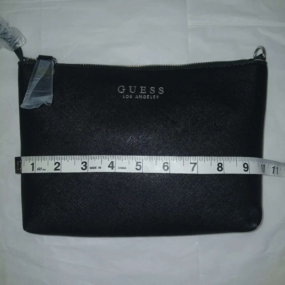 2 Pc Set GUESS Portini Triangle Logo Trap Tote & Wristlet Large, Black
